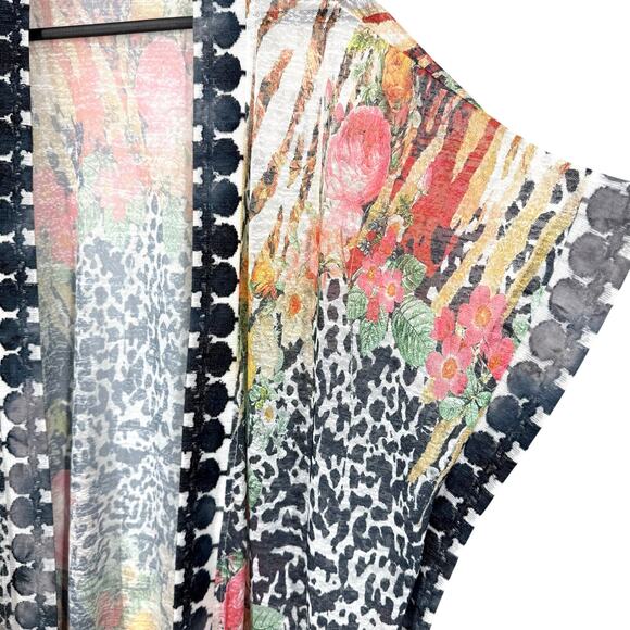 Shana Sz Large Sheer Open Front Wearable Art Tropical Kimono Blouse Shirt Top - Picture 6 of 10